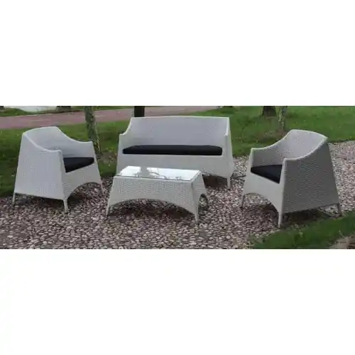 Flitsaanbieding salotto giardino Minorca bianco divano 2 poltrone tavolino polyrattan