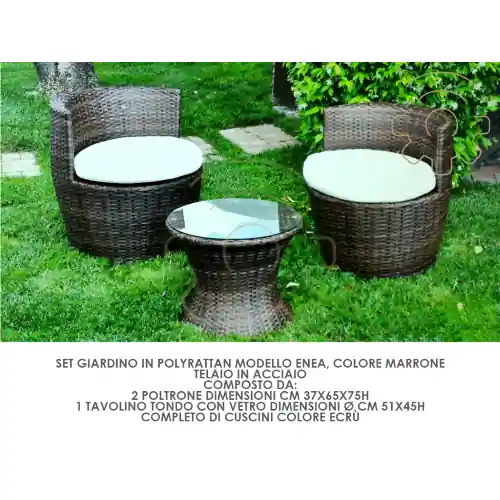 Salotto salottino da giardino in polyrattan Enea con cuscini con 2 poltrone tavolo Exclusieve Aanbieding