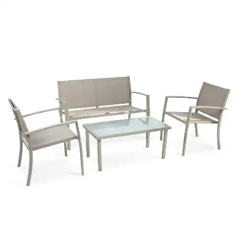 Aanbieding Salotto Santiago da giardino 1 divano 2 poltrone e 1 tavolino in acciaio verniciato seduta e schienale in textilene marrone