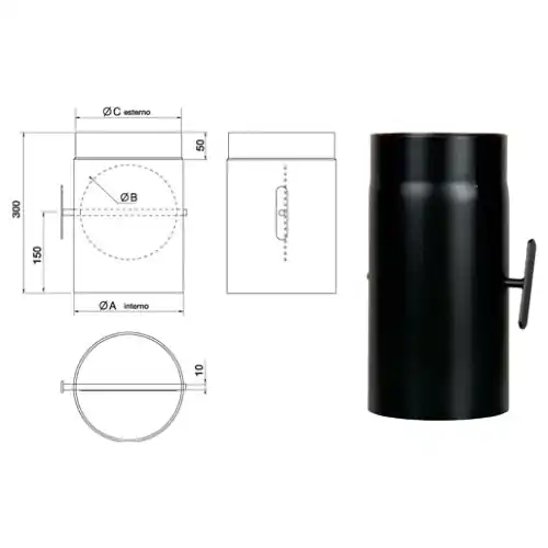Gratis Retour Save tubo con valvola acciaio Ø 12 cm 120 mm lunghezza 30 cm spessore 2 mm