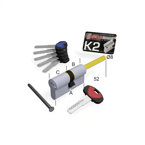 Securemme cilindro sagomato K2 3200-QX in ottone nichelato satinato mm 30+50 per porte blindate con predisposizione pomolo (Ottone nichelato satinato - mm 30+50) Nieuw