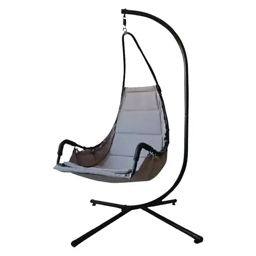 Dagaanbieding Sedia poltrona dondolo per giardino monoposto beige con struttura e braccioli in acciaio interno ed esterno
