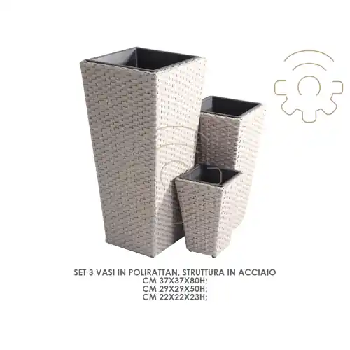 Weekendaanbieding set 3 vasi portavasi cm37x37x80h cm29x29x50h cm22x22x33h polirattan per fiori piante arredo casa