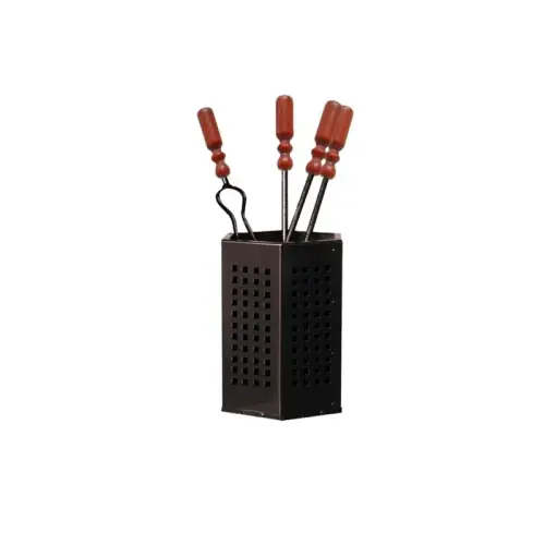 Dagaanbieding Set 4 attrezzi per camino in ferro battuto e manici in legno cm 20x50 h accessori stufa e camini