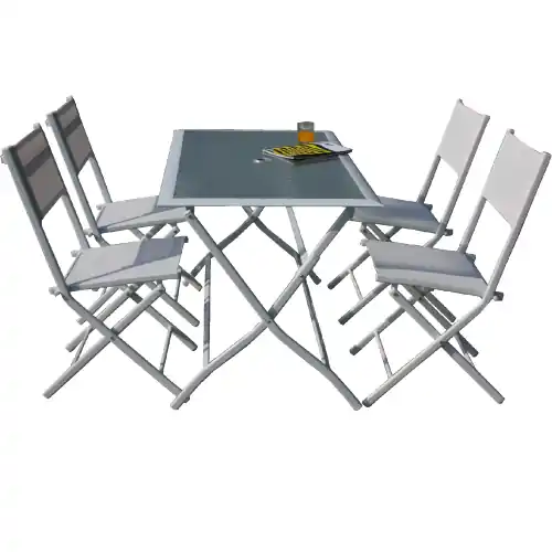 Finale Uitverkoop Set pranzo Astro pieghevole in acciaio bianco tavolo con vetro e quattro sedie da giardino esterno