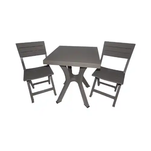 Nu Kopen Set pranzo da giardino Duetto Resina tavolo con due sedie pieghevoli in resina antiurto antracite