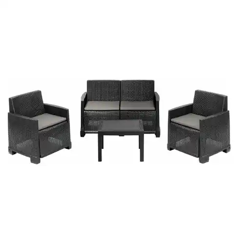 Set salotto iseo da giardino 1 divano 2 poltrone e 1 tavolino in rattan grafite per esterno interno Uitverkoop