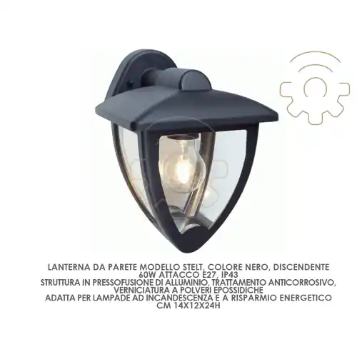 Weekendaanbieding Sovil lanterna lampada da parete discendente Stelt E27 60W nero cm14x12x24 esterno