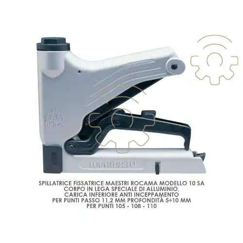 Spillatrice fissatrice Maestri Rocama mod 10 SA passo punti 11,2 mm prof 5 ÷ 10 mm punti 105 - 108 - 110 Direct Verzonden