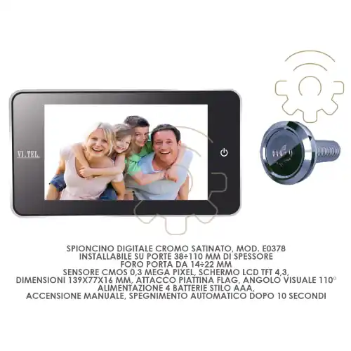 Spioncino digitale mod E0378 cromo satinato schermo lcd tft 4.3" attacco piattina cm 139x77x16 angolo 110° 4 batterie stilo AAA Veilige Betaling