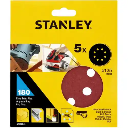 Stanley STA32042 cf 5 dischi da 125 mm a strappo grana 180 per levigatrici roto-orbitali Aanbieding