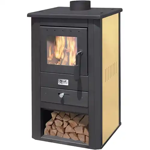 Stufa a legna modello "pallade" 13kw colore nero e avorio in acciaio con sportello a ventilazione anti appannamento Weekendaanbieding