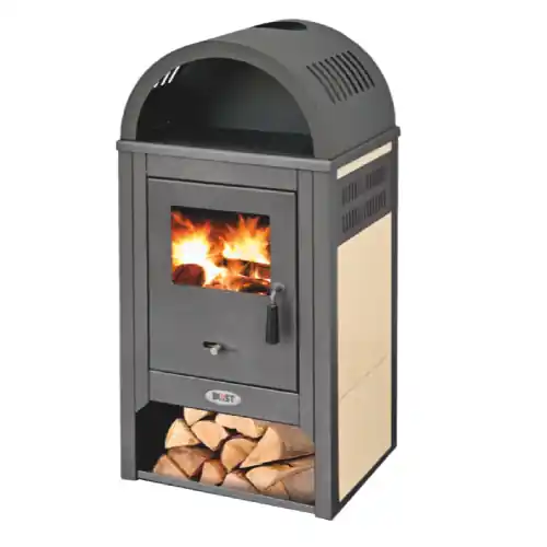 Premium Stufa a legna Vienna colore beige 8-10 kw aria primaria regolabile in acciaio e ghisa con caricamento frontale