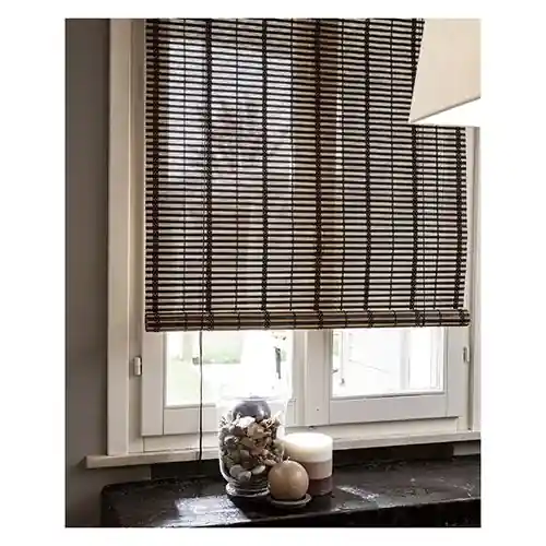 Exclusieve Aanbieding Tapparella in listelli di bamboo marrone scuro 100x160 cm con arrotolamento a carrucola supporti in legno e ganci in metallo