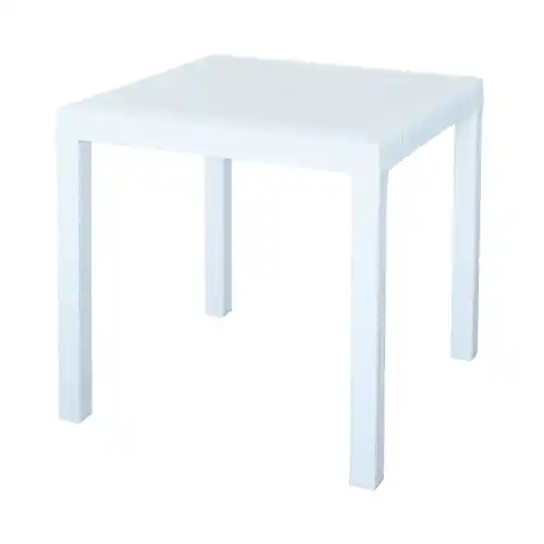 Koop Vandaag Tavolo Dallas in resina antiurto effetto polirattan bianco 80x80x74 cm da giardino esterno