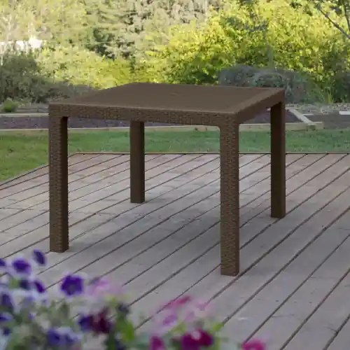 Tavolo Melody 94 quadrato in resina antiurto effetto polirattan marrone 94x94x74 cm da giardino esterno Snelle Levering