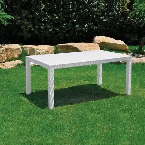Tavolo Melody in resina antiurto effetto polirattan bianco 160x94x74 cm da giardino esterno Superprijs