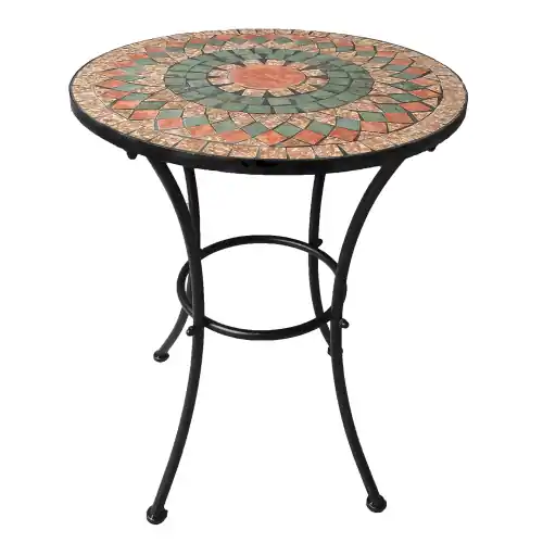 Uitverkoop Tavolo tondo Alice in metallo con decorazione in mosaico simil pietra cm 60x70 da giardino