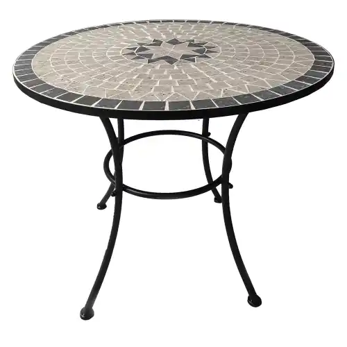 Tavolo tondo Aurora in metallo con decorazione in mosaico simil pietra cm 80x70 da giardino Finale Uitverkoop