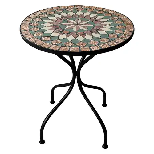 Seizoensaanbieding Tavolo tondo Morgana in metallo con decorazione in mosaico simil pietra cm 60x70 da giardino