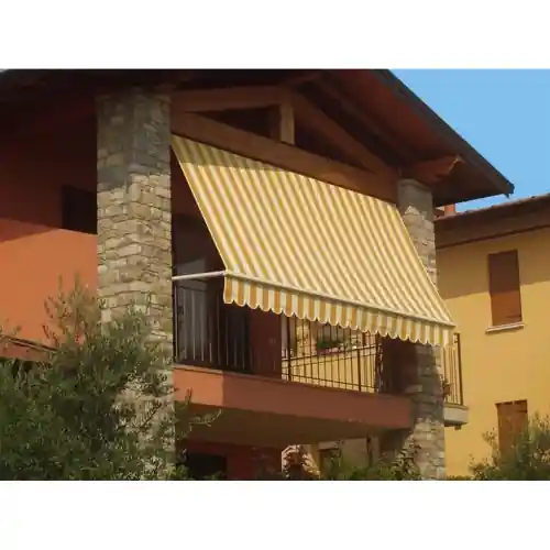 Tenda da sole a caduta senza cassone regolabile nell‘inclinazione giallo/bianco 1x2,5 mt fissabile sia a soffitto che a parete Finale Uitverkoop
