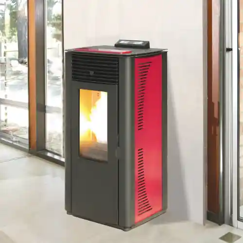 Termostufa a pellet King 14 14,8 kW bordeaux per 340 m³ rivestimento in acciaio con termostato Bestel Nu