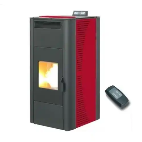 Termostufa a pellet King 20 19,0 kW bordeaux per 440 m³ rivestimento in acciaio con termostato Speciale Aanbieding