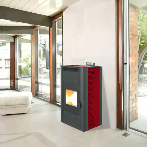 Termostufa a pellet King 24 23,1 kW bordeaux per 510 m³ rivestimento in acciaio con termostato Weekendaanbieding