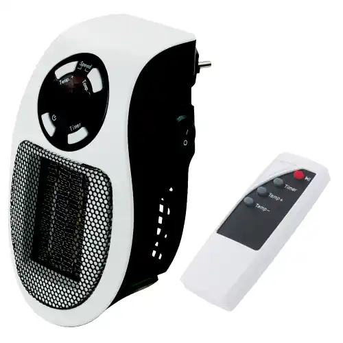 Actieprijs Termoventilatore Pluggy 500W 2 velocità con telecomando si attacca alla presa del muro con timer e spegnimento automatico