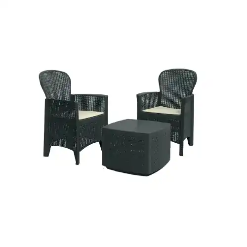 Tree set salotto giardino con tavolo e due sedute con cuscini in polipropilene antracite per interni e esterni Must-Have