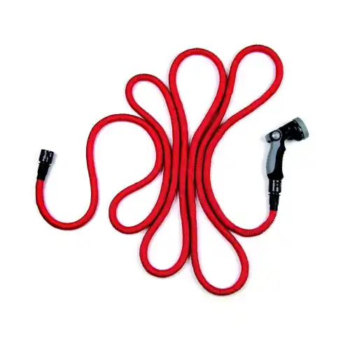 Must-Have Tubo da giardino Bamboo estensibile antinodo e antitorsione 5-15 mt rosso con raccordi e pistola 7 getti soft touch leggero e compatto (Rosso - 5-15 Mt)