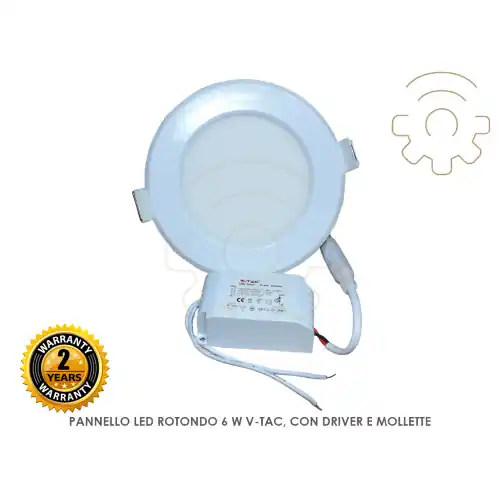 V-tac pannello led tondo 6w luce bianco freddo 6000K incasso cartongesso con driver per interno circolare rotondo Premium