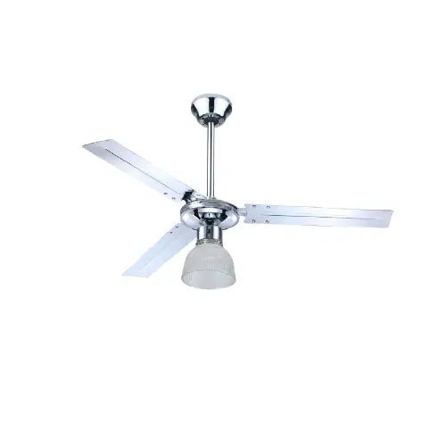 Exclusieve Aanbieding Ventilatore a soffitto 70W 3 pale in acciaio cromato e lampada centrale 3 velocità Ø 122 cm con telecomando e timer