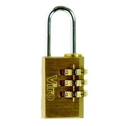 Viro lucchetto combinazione larghezza 28mm corpo ottone massiccio arco acciaio cromato combinazione a 3 cifre Beperkt Aanbod