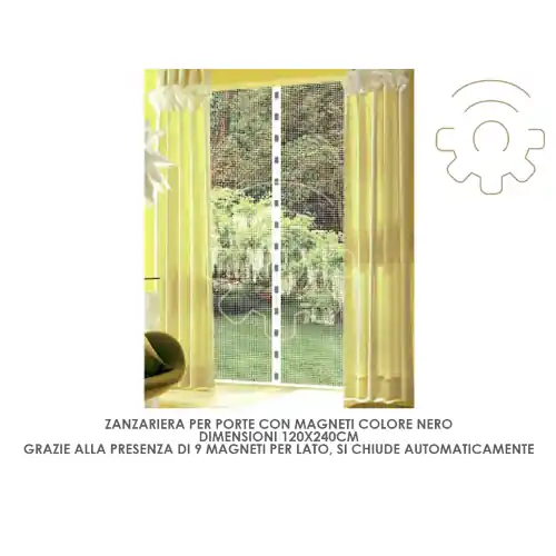 Lage Kosten zanzariera con 9 magneti nero cm 120x250 per porte finestre porta