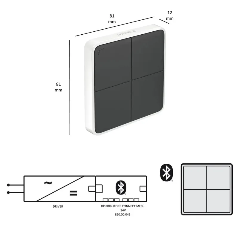 Beste Prijs PULSANTIERA A PARETE 4 TASTI BLUETOOTH HAFELE CONNECT MESH 850.00.063