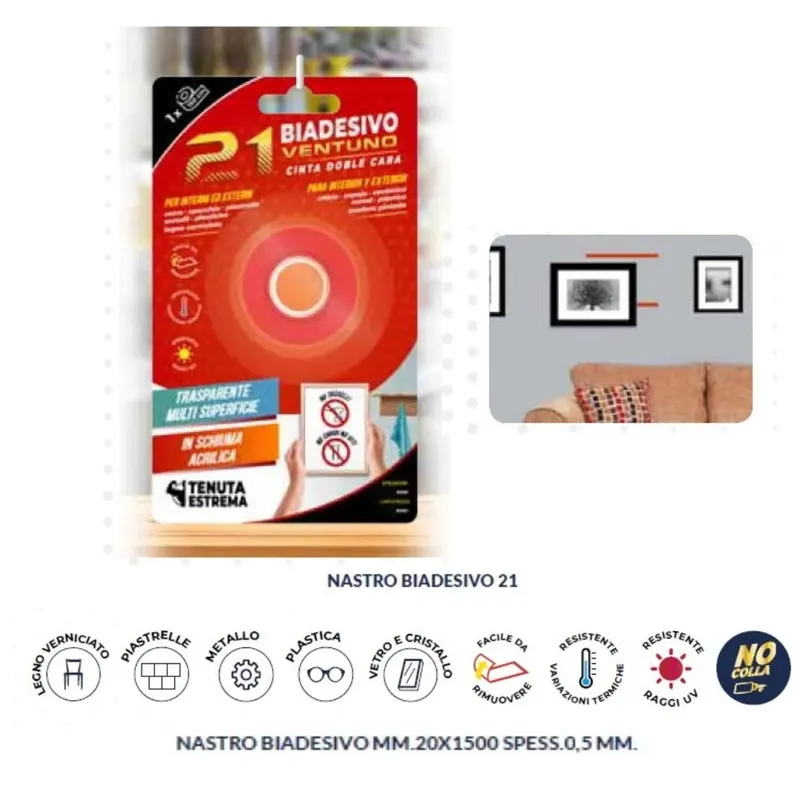 Populair NASTRO BIADESIVO 21 MM.20X1500 SPESSORE 1,0 TRASPARENTE OFFERTA
