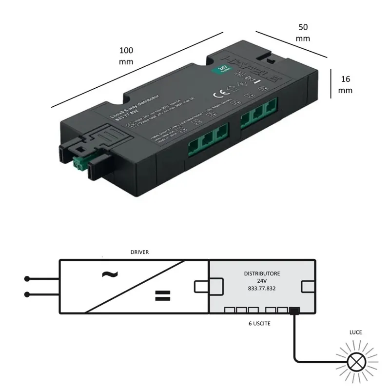 Laatste Kans DISTRIBUTORE BOX 6 VIE HAFELE LOOX5 24V "SENZA" INGRESSO PER SENSORI/INTERRUTTORI 833.77.832