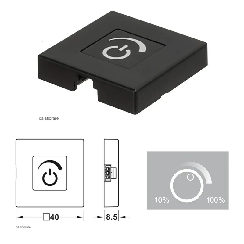 INTERRUTORE A SFIORO DIMMERABILE 40X40mm HAFELE DA APPLICARE NERO 833.89.176 SENZA CAVO Direct Beschikbaar