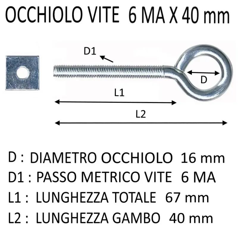 Shop Nu OCCHIOLO VITE + DADO 6MA X 40 MM (DIAMETRO OCCHIO 16)