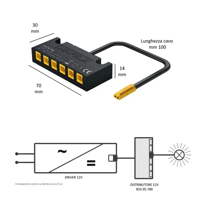 DISTRIBUTORE 6 VIE CON CAVO HAFELE LOOX5 12V "SENZA" INGRESSO PER SENSORI/INTERRUTTORI 833.95.786 Gecertificeerd