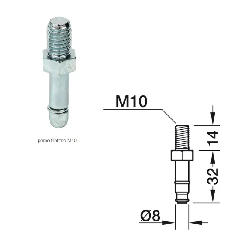 FILETTATO M10X14 661.34.994 CON PERNO AD INNESTO PER BIRUOTA D.40-50 NORMALE O FRENATA Lage Kosten
