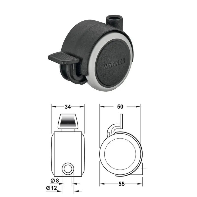 BIRUOTA HAFELE 611.74.611 D.50 FRENATA PORTATA 50 KG SENZA PERNO O PIASTRA DI FISSAGGIO Bestseller