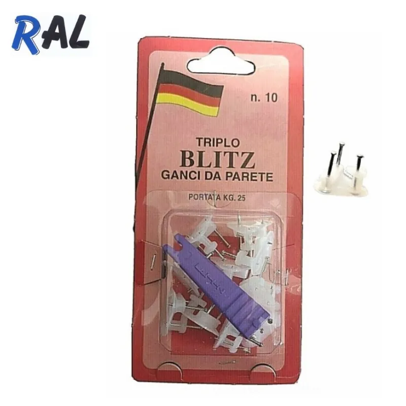 Koop Vandaag CONFEZIONE 10 GANCI BLITZ DA PARETE CON TRE PUNTE