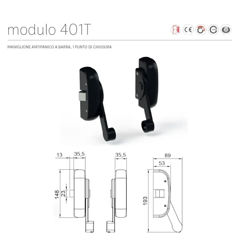 Betrouwbaar COMANDO MANIGLIONE ANTIPANIC MODELLO "MODULO" 401T CHIUSURA LATERALE FINITURA NERO RAL 9005