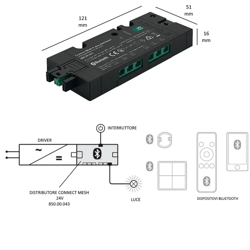 DISTRIBUTORE BOX 6 VIE HAFELE LOOX5 24V "CON" INGRESSO PER ACCENSIONE + BLUETOOTH 850.00.043 Beperkt Aanbod