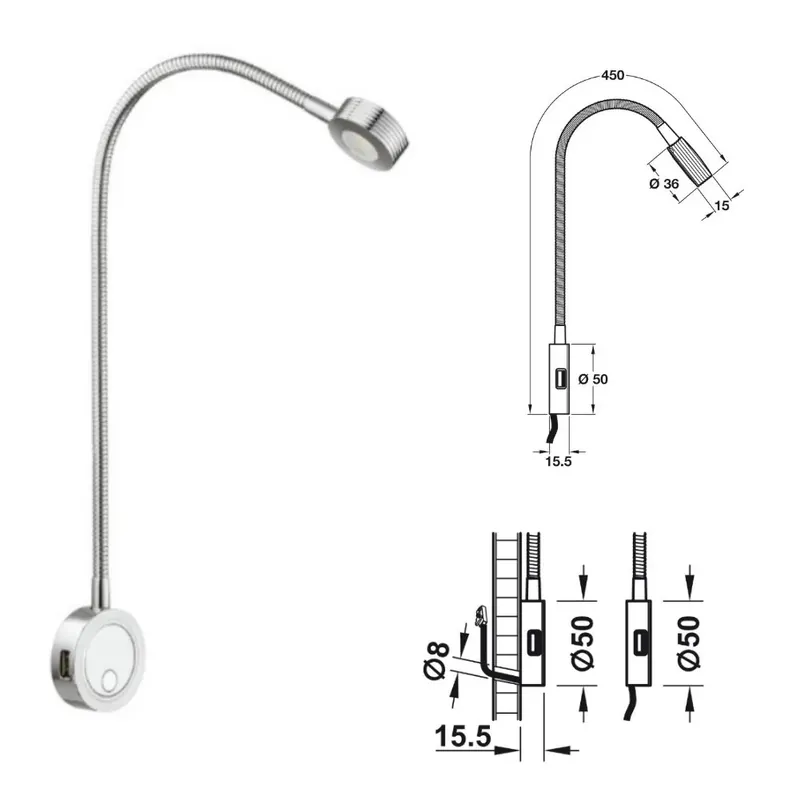LAMPADA DA APPLICARE PER LETTO/LETTURA HAFELE LOOX 2034 CROMATA 12V CON MT.2 CAVO 833.74.096 Lage Kosten