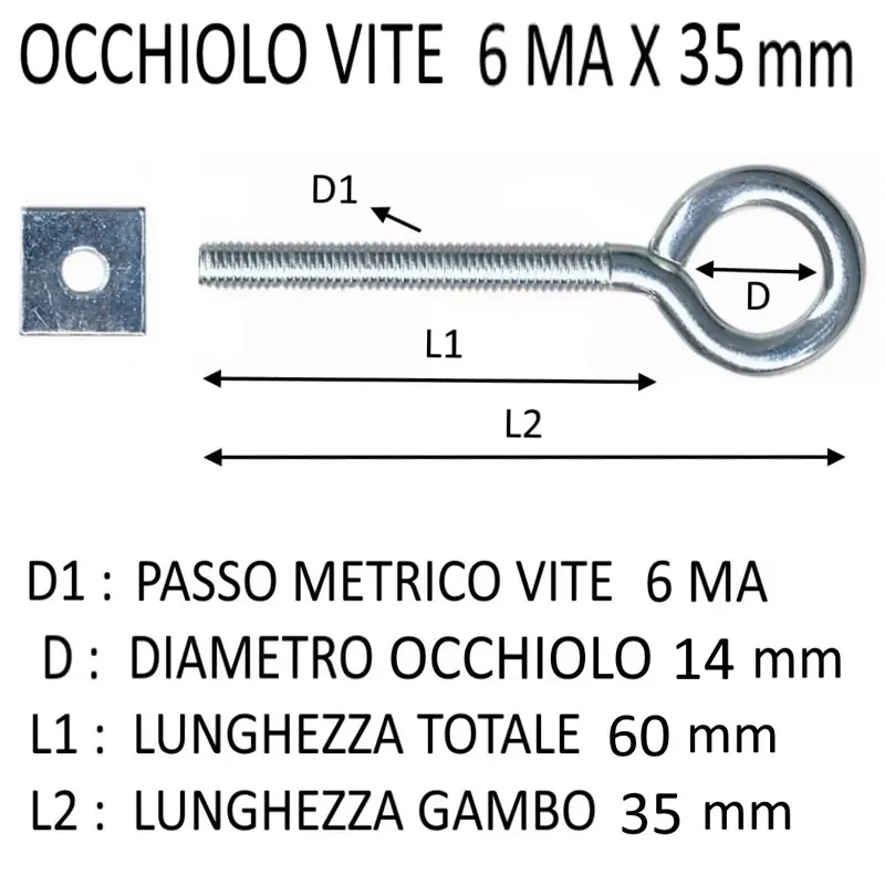 OCCHIOLO VITE + DADO 6MA X 35 MM (DIAMETRO OCCHIO 14) Dagaanbieding