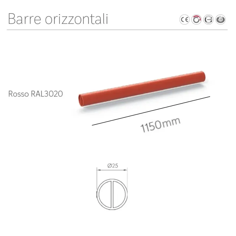 BARRA PER MANIGLIONE ANTIPANIC COD.1100/2/R MM1150 ROSSA TONDA RAL3020 Flitsaanbieding