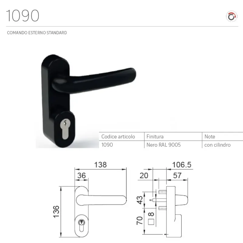 COMANDO ESTERNO STANDARD CON CILINDRO ANTIPANIC COD.1090 NERO RAL 9005 Korting